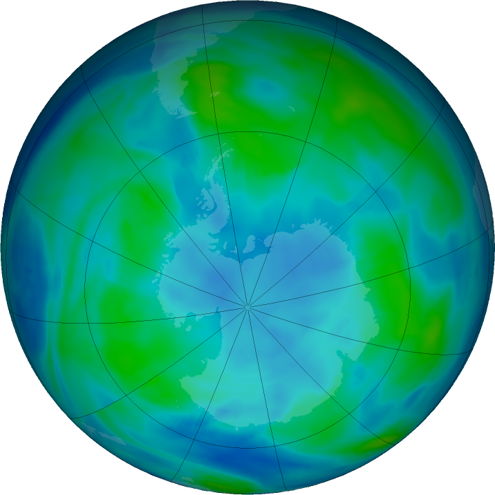 Antarctic ozone map for 02 May 2019